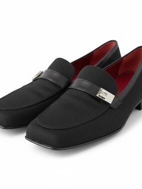 Salvatore Ferragamo Black Loafers with Red Lining and Silver Hardware